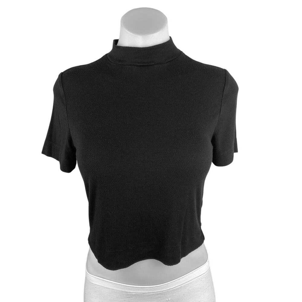 Aritzia Black Ribbed Mock Neck Crop Top